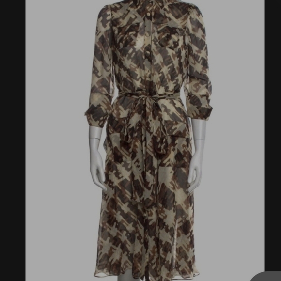 Diane Von Furstenberg Hillevi Silk Printed Sheer Midi Shirtdress Size 8 - Picture 7 of 10